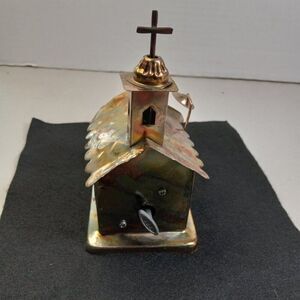 Copper Metal Church Music Box Plays Amazing Grace Cross Spins Countrycore
